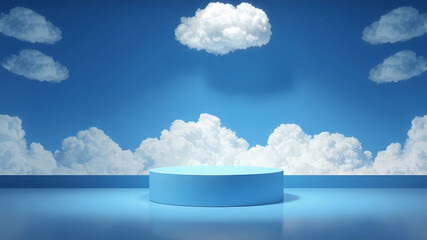 a white pedestal with a cloud floating above it in a blue room with a blue wall and flooring, Evelyn Abelson, objective abstraction, clouds, an ambient occlusion render