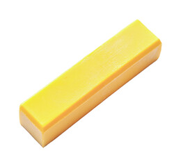 Bright yellow cheese block for culinary creations and snacks, perfect for culinary dishes and cheese boards decoration, cut out