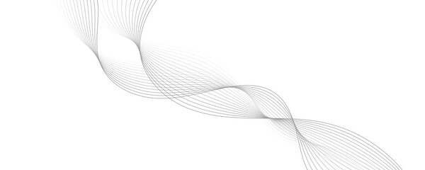 Abstract gray wave dynamic curve lines on transparent background with flowing particles. Digital energy waves technology concept. Modern backdrop design for business, presentation, banner.