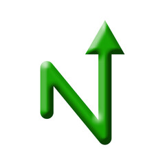 3d green arrow pointing upward symbolizing growth direction and navigation