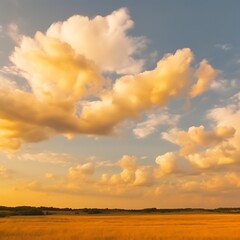 Golden Sunset Clouds Over a Wheat Field