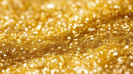 Golden glitter texture background with shiny reflective particles scattered about