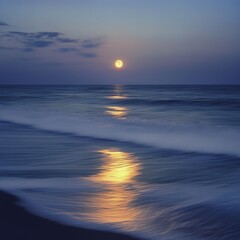 Fototapeta premium A peaceful ocean scene where the moons glow gently reflects on the rolling waves ar 16:9 v 6.1 q 2