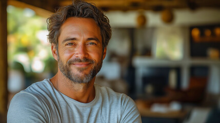Obraz premium Casual and Friendly Portrait of a Smiling Man at Home