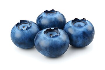 Obraz premium Close-up of four juicy blueberries on white background