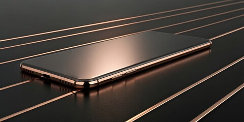 Obraz premium sleek smartphone with a glossy display and metallic finish on a patterned surface