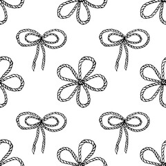 Cowgirl line art illustration featuring bows and lasso in a seamless pattern design for western decor