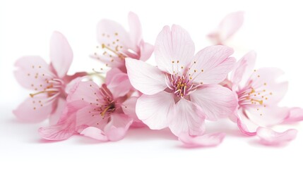 Delicate pink cherry blossoms on white background.
