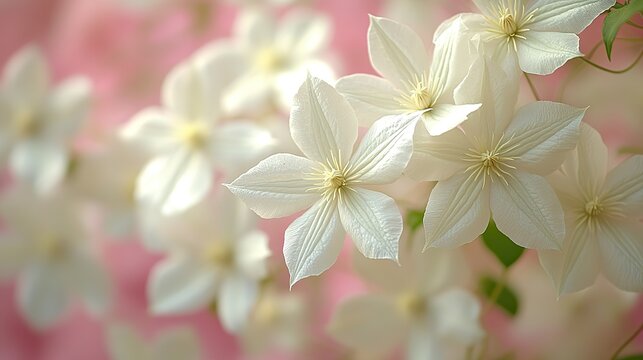 Spring garden view of Clematis flammula, fragrant white flowers texture.