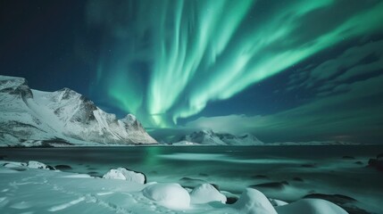 Fototapeta premium Northern Lights Dance Over Snowy Mountains