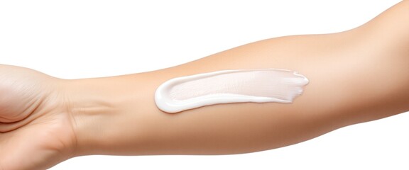 Hand applying cream on smooth arm