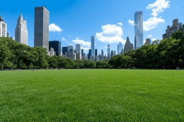 Fototapeta premium A lush urban park with people enjoying clean air, showcasing a sustainable city climate