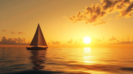 Sailing boat at sunset on tranquil waters.