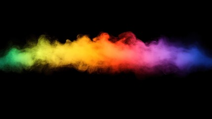Rainbow Smoke Flowing Abstractly Against Black Background Creates Dynamic Visual