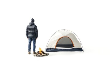 Man Camping by a Cozy Fire in the Woods