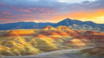 Naklejka premium Painted Hills Landscape at Sunset with Colorful Sky in Oregon