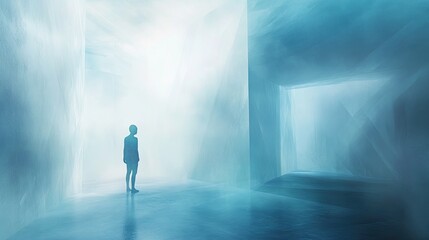 Fototapeta premium Minimalistic space with cool-toned pillars illuminated by soft, natural light and shadows. Generative AI