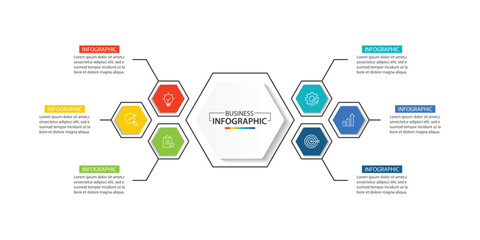 Vector infographic label design with polygon infographic template design and 6 options or steps.