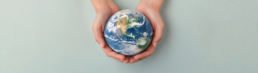 A person holds a globe in their hands, symbolizing care for the planet and global responsibility.