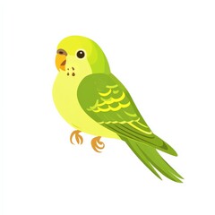 Fototapeta premium a playful parakeet clipart, pet bird element, flat design, bright green and yellow, isolated on white background