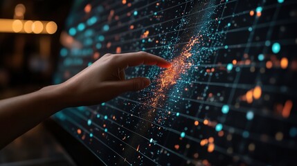 Hand interacts with digital data display