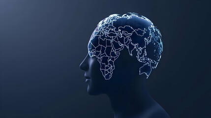 Obraz premium Futuristic Concept of Human Head with Global Map Projection