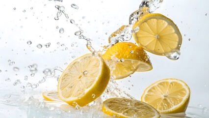 Dynamic Lemon Slices with Water Splash Refreshing Summer Vibe V5