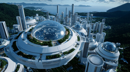 Futuristic Metropolis Blending Technology and Nature for Society's Welfare