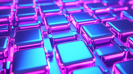Obraz premium Vibrant Neon Abstract Background with 3D Geometric Squares