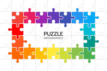 Puzzle infographics with 18 pieces. Jigsaw business chain infographic. Process diagram presentation. Vector illustration.