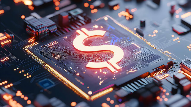 Digital Circuit Board with Dollar Sign Symbol in Technology Concept