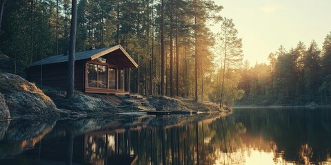 Fototapeta premium Lake Edge Cabin