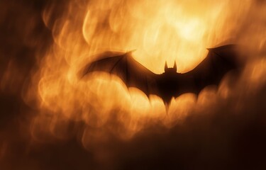 Fototapeta premium A blurred yellow and dark brown background with soft, out-of-focus light in the shape of bat wings, creating an abstract art effect