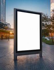 Blank advertisement board in urban setting at sunset, mockup
