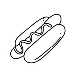 Hot dog with mustard hand drawn line art nordic scandinavian illustraiton 