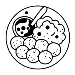 Swedish meatballs with mash potatoes hand drawn line art nordic scandinavian illustraion 