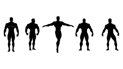silhouettes of body builder people illustrations, silhouettes of strong person shapes