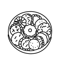 Assorted cookies in a box hand drawn line art nordic scandinavian illustration 