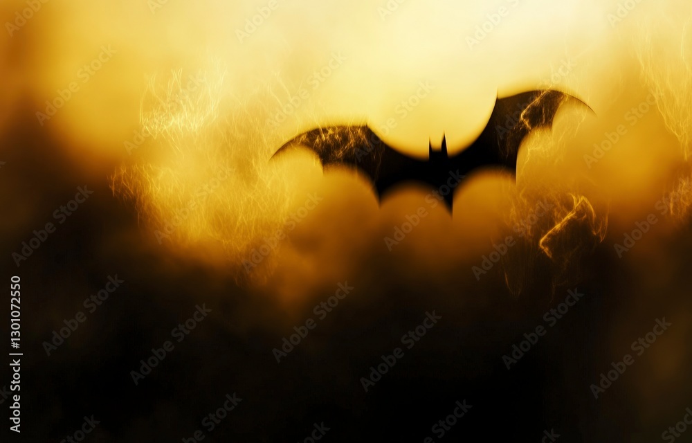 Wall mural a blurred yellow and dark brown background with soft, out-of-focus light in the shape of bat wings, 
