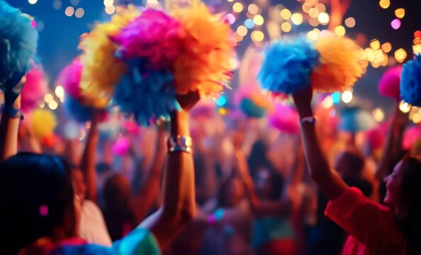  Cheerleaders are raising colorful pompoms at a cinco de mayo celebration