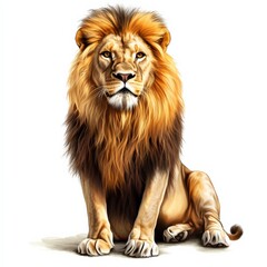 Fototapeta premium a majestic lion clipart, big cat element, digital painting, golden mane, isolated on white background