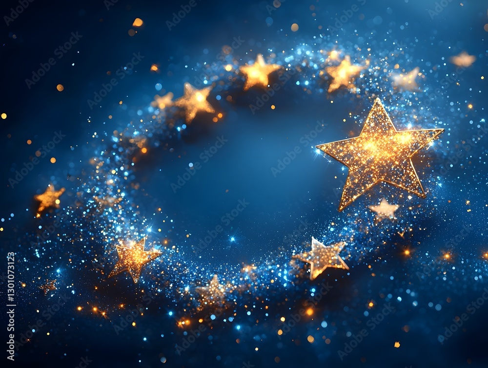 Wall mural glowing celestial frame with scattered star patterns against plain background