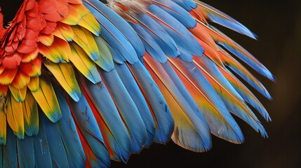 Fototapeta premium A majestic macaw spreading its wings wide against a lush green background