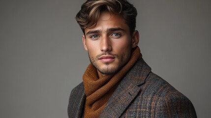Obraz premium This confident young man wears a stylish blazer, exuding elegance and poise for fashion concepts.