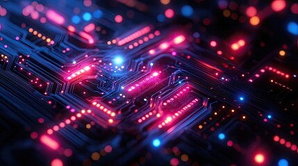 Fototapeta premium Glowing Circuit Board, Technology, Abstract Background, Data Flow, Tech Illustration