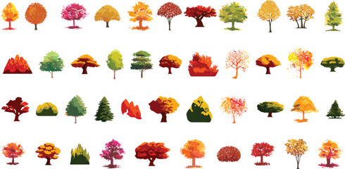 trees set watercolor illustration, hand drawn for architecture or decorative