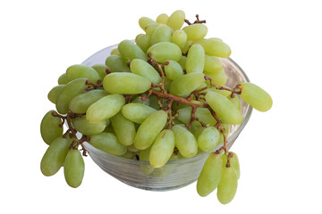fresh green grapes bunch in glass bowl with transparent background png file