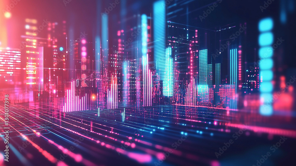 Poster hyper-realistic technology-themed backdrop with vibrant colors and glowing lines representing dynami