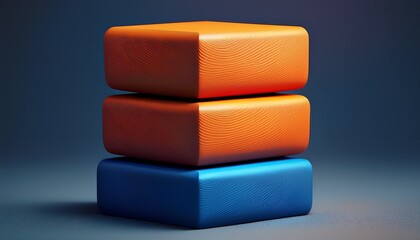 a stack of three square blocks in blue orange and dark blue