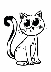 Fototapeta premium Cute Cat Illustration: A charming illustration of a wide-eyed cat with a playful demeanor. The black and white color palette adds to the artwork's simplicity. 